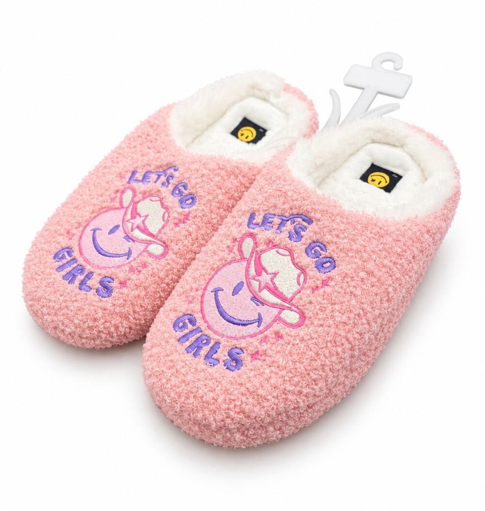 Joe Boxer Women’s Medium Pink Let’s Go Girls Fuzzy Plush Slippers NWT